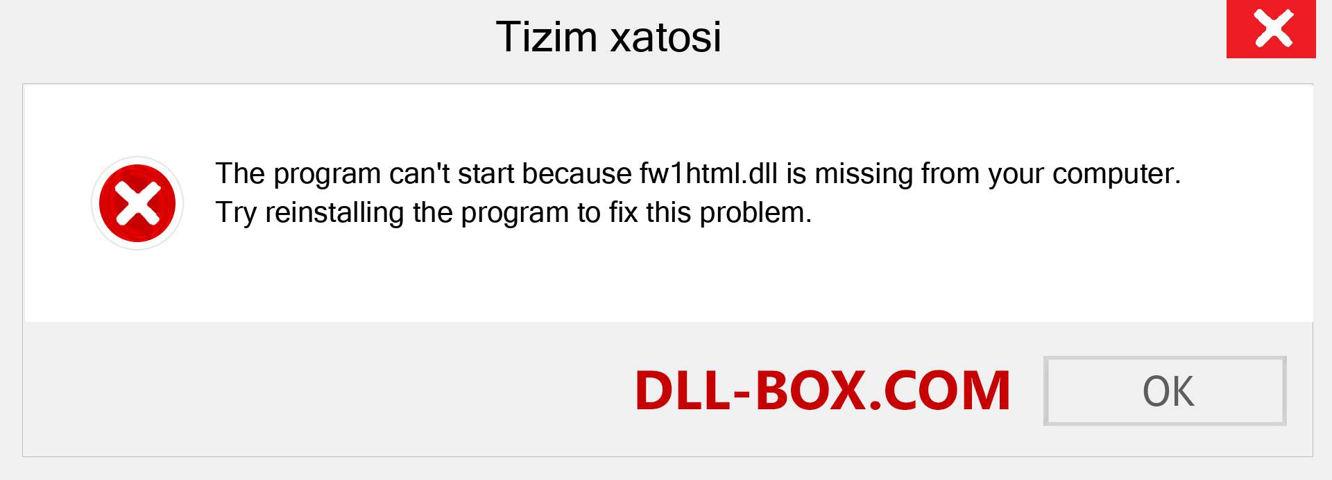 fw1html.dll fayli yo'qolganmi?. Windows 7, 8, 10 uchun yuklab olish - Windowsda fw1html dll etishmayotgan xatoni tuzating, rasmlar, rasmlar